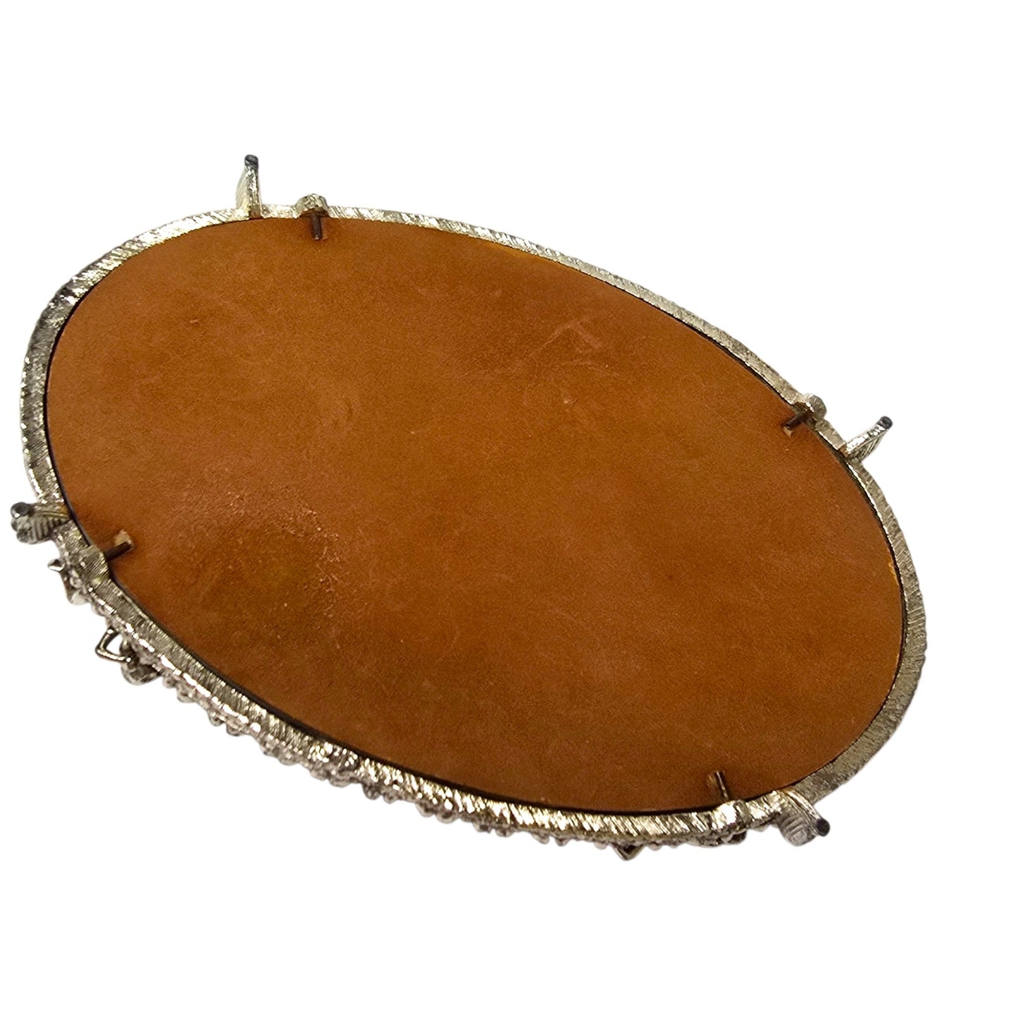 Sam Fink Vanity Set Mirror Tray Purse Mirror Cherub Flower Silver Tone Harp Feet