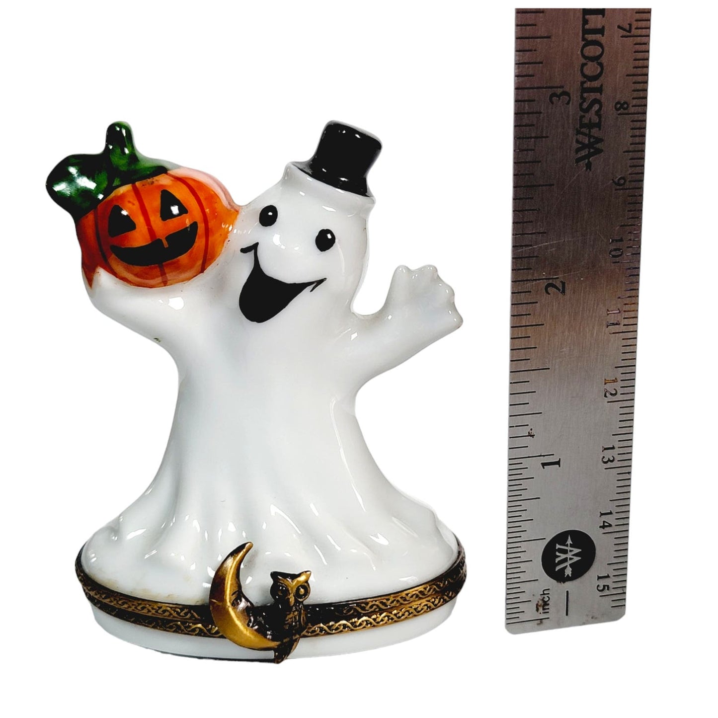 Vintage Happy Ghost and Pumpkin Trinket, Marked Limoges France