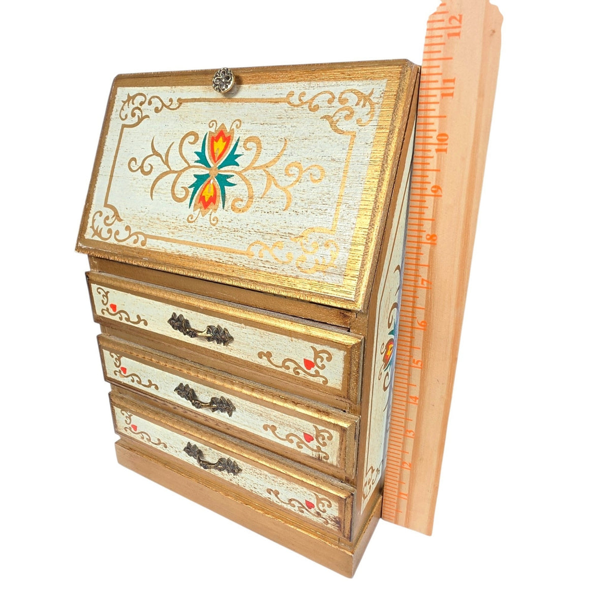 Vintage Italian Florentine Wood Musical Jewelry Box Toyo Impossible Dream