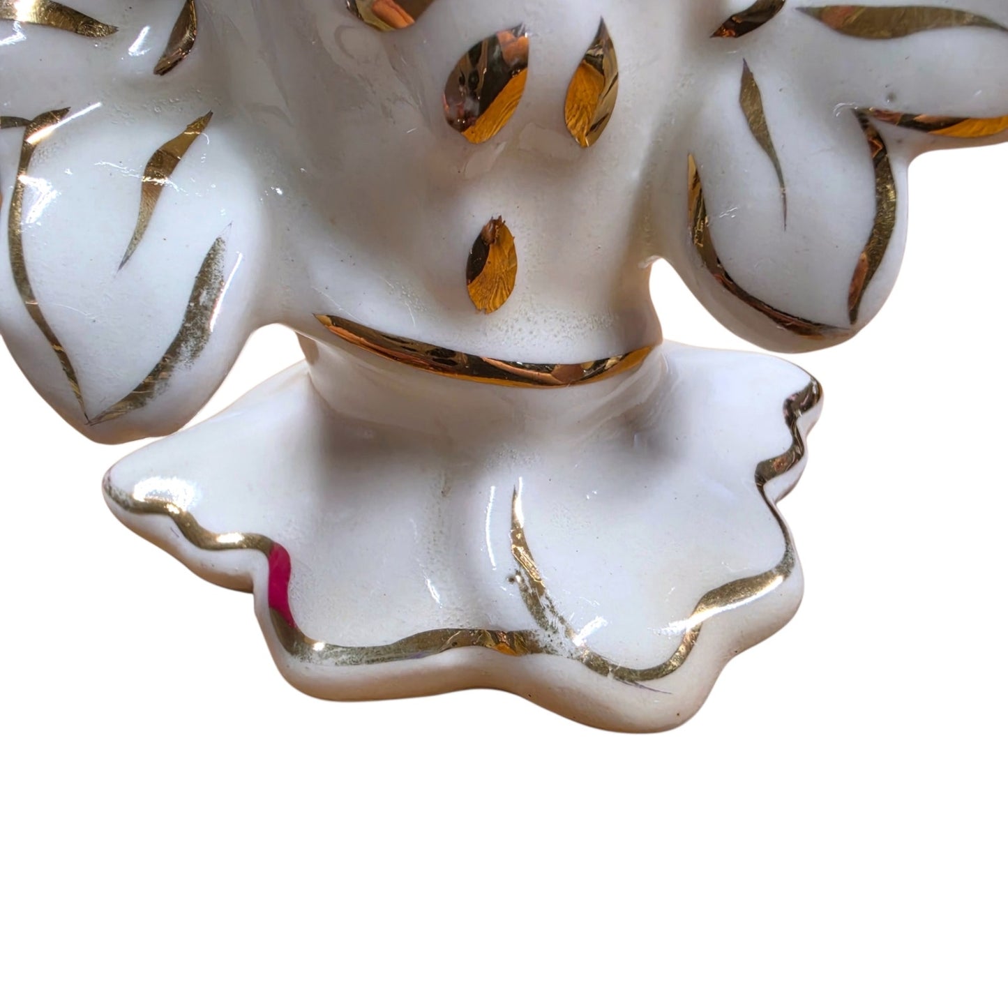 Vintage Floral Fan Vase Ceramic Pink Bud Vase Gold Trim Accent Art Deco AS IS