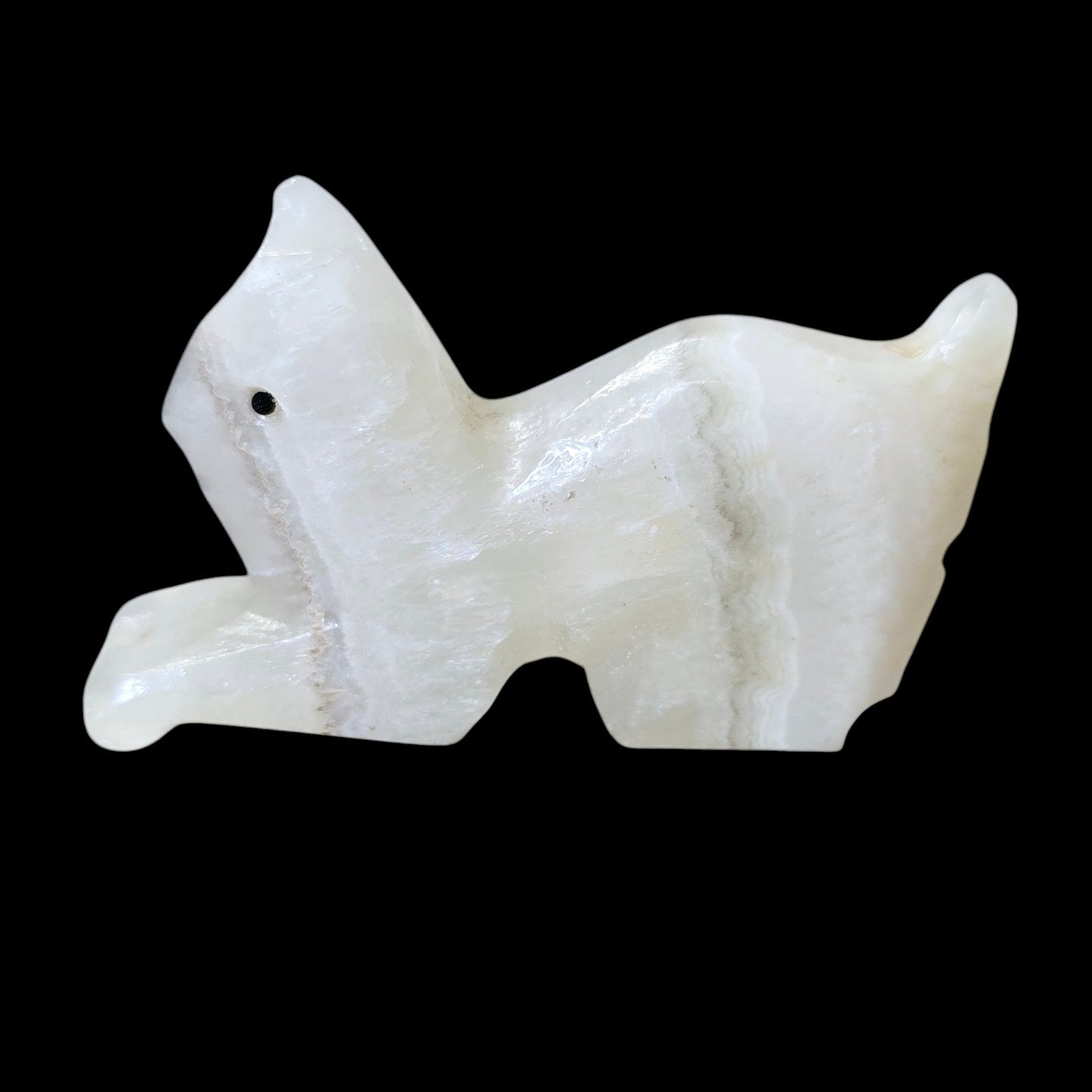 Hand Carved Onyx Cat, Crouching Cat Ready to Pounce Cat Figurine