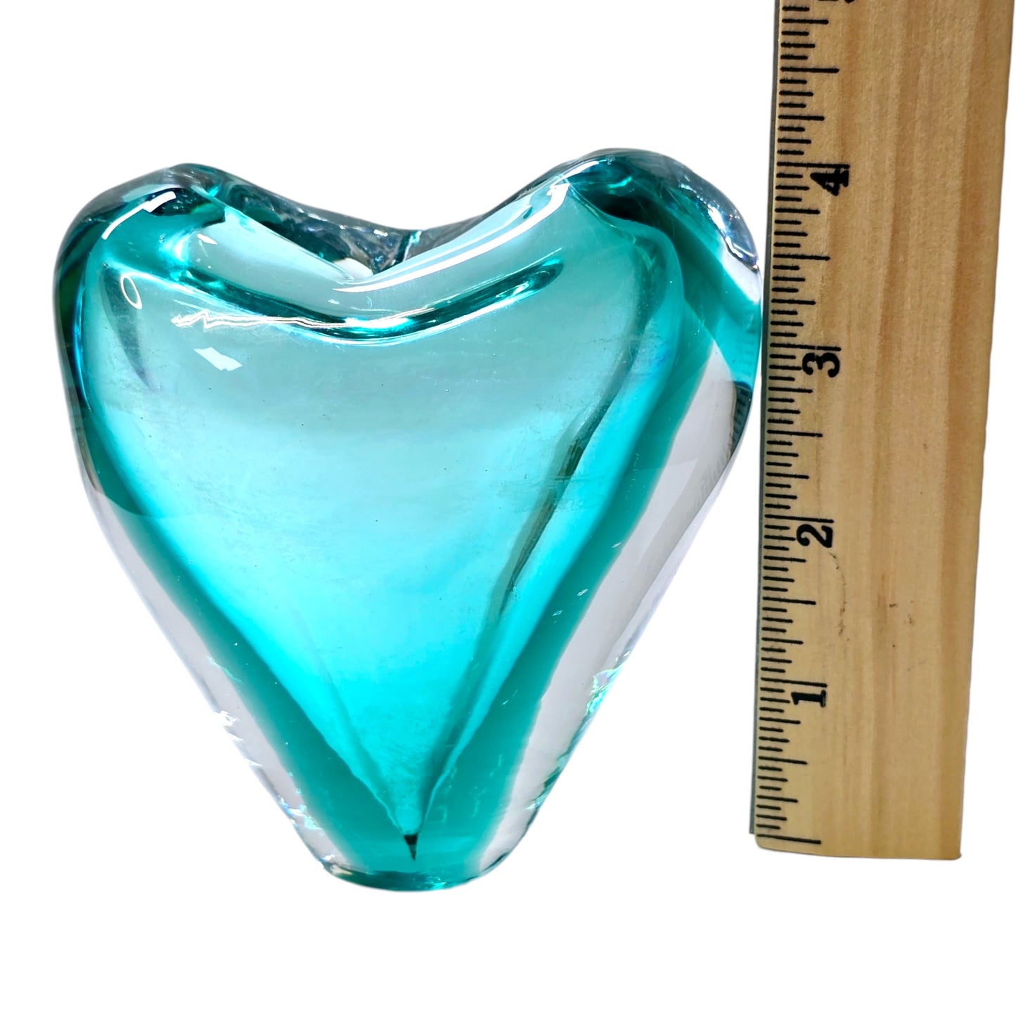 Vintage Hand Blown Green Art Glass Heart Shaped Pinch Vase