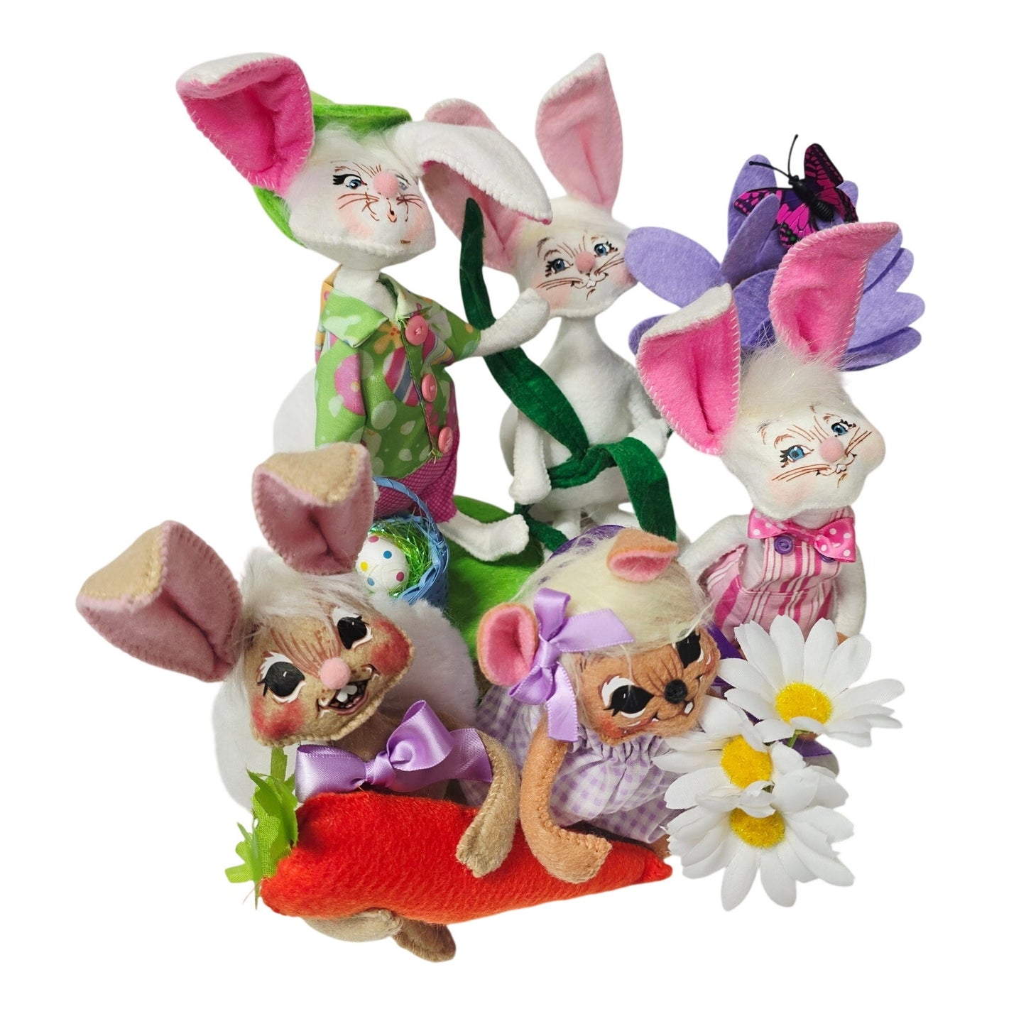 Lot of 5 Annalee Spring Dolls 2011-2018 Easter Bunnies & Mouse w/ Tags