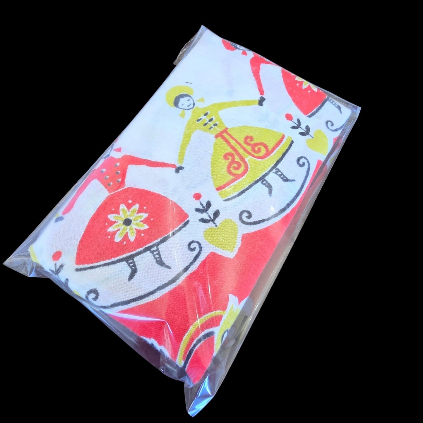 Startex Wonder-Dri Kitchen Towel Vintage Folk Art Dancers Floral Red White