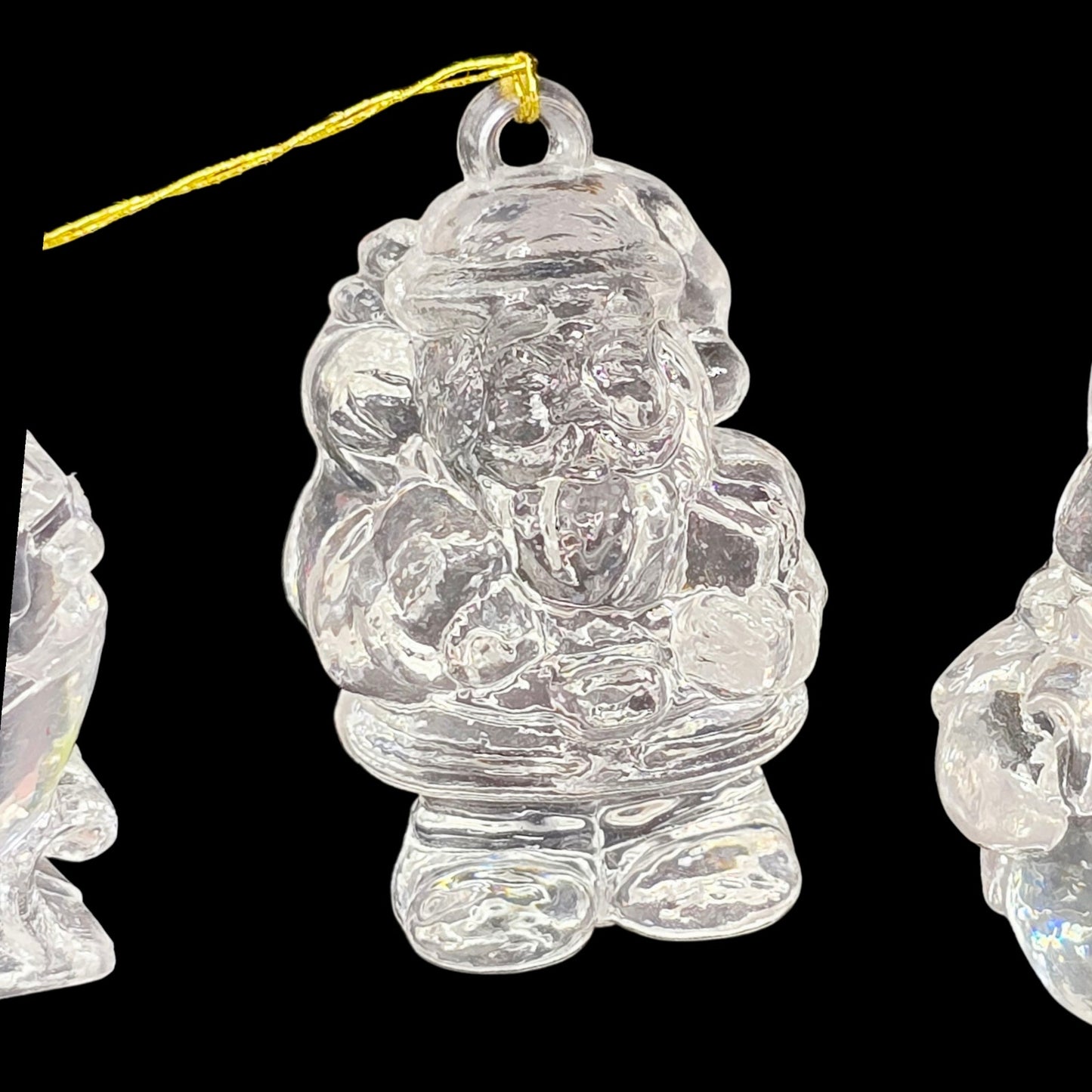 Set of 4 Vintage Miniature Clear Acrylic Christmas Ornaments