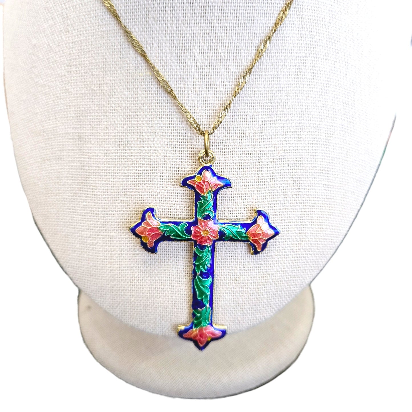 Cloisonné Floral Pattern Cross necklace- Angelee