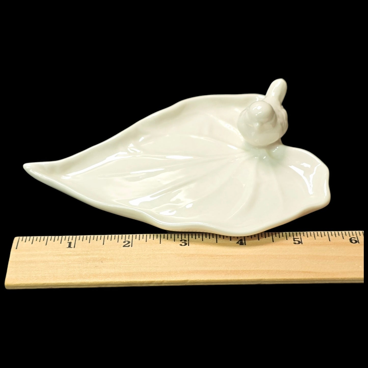 White Ceramic Song Bird on Leaf Jewelry Tray