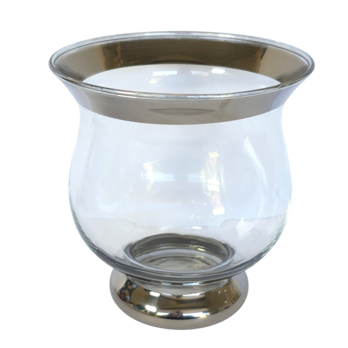 Vintage Crate & Barrel Minuet Glass Hurricane Candle Holder Silver Rim Italy