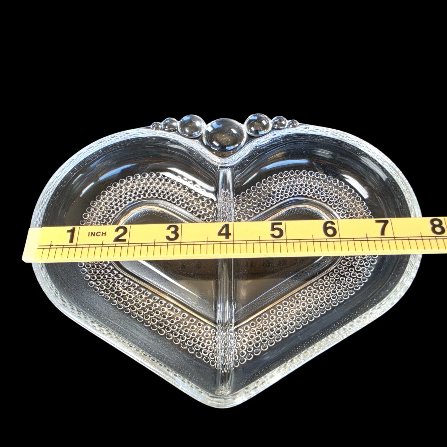 Vtg Duncan & Miller Divided Heart Glass Dish 365 UV Teardrop Pattern EUC No. 301