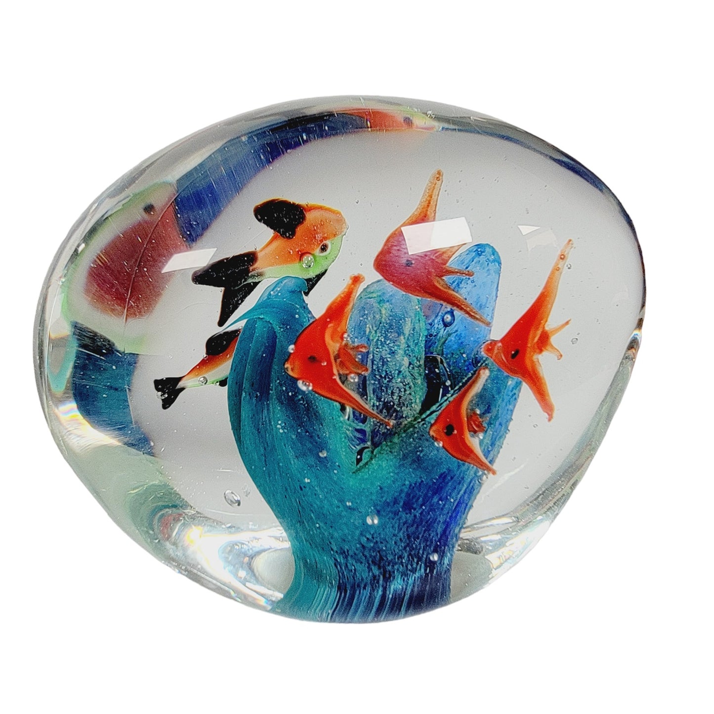 Hand Blown Fish Aquarium Paperweight, Art Glass Fish Aquarium Murano Style Fish