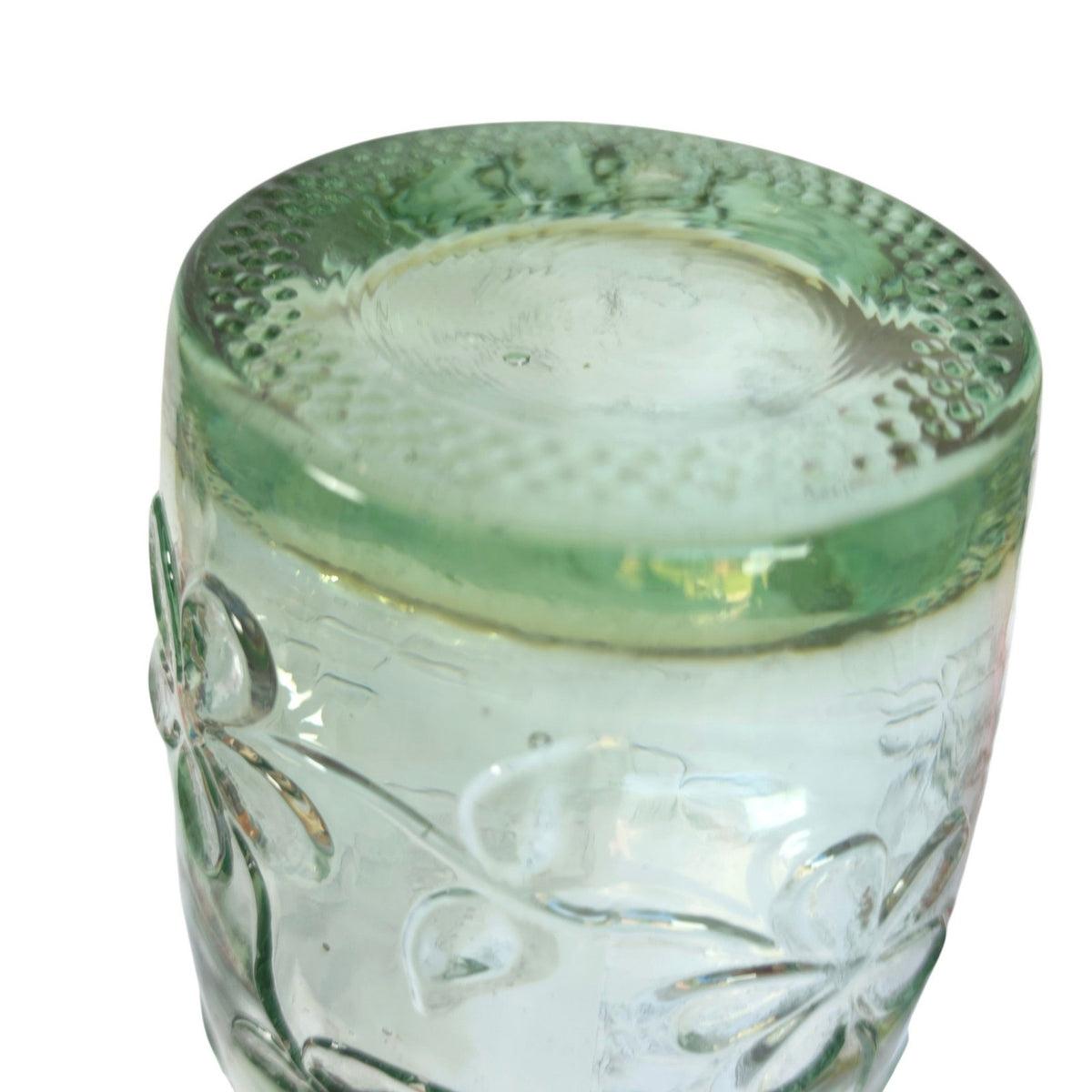 Vintage 1990s Green Recycled Glass Vase Embossed Floral Daisy 15.75" Tall