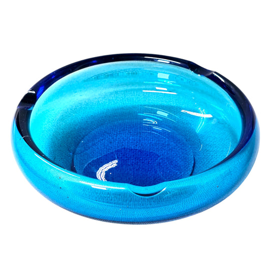 Beautiful MCM Blue Glass Ashtray Trinket Dish