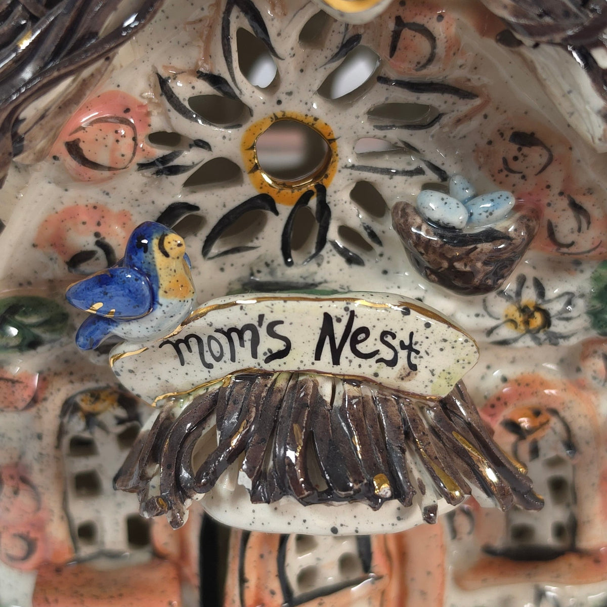 Vintage Blue Sky Clayworks Mom's Nest Cottage Tealight House & Plate 2002