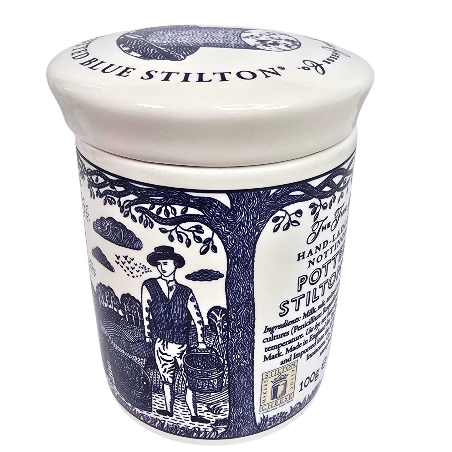 The Fine Cheese Co Blue Stilton Cheese Crock English Transferware Jar 3.2"