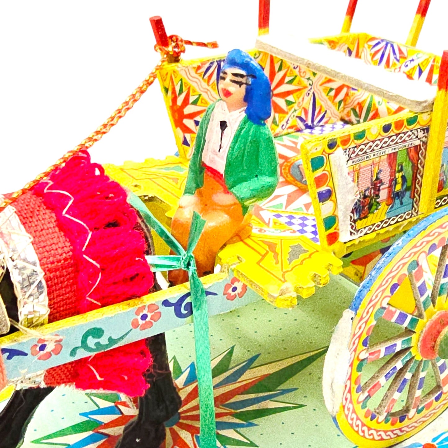 Vtg Gidi's Carrettino Siciliano Folk Art Paper Mache Wood Horse-Drawn Cart Italy