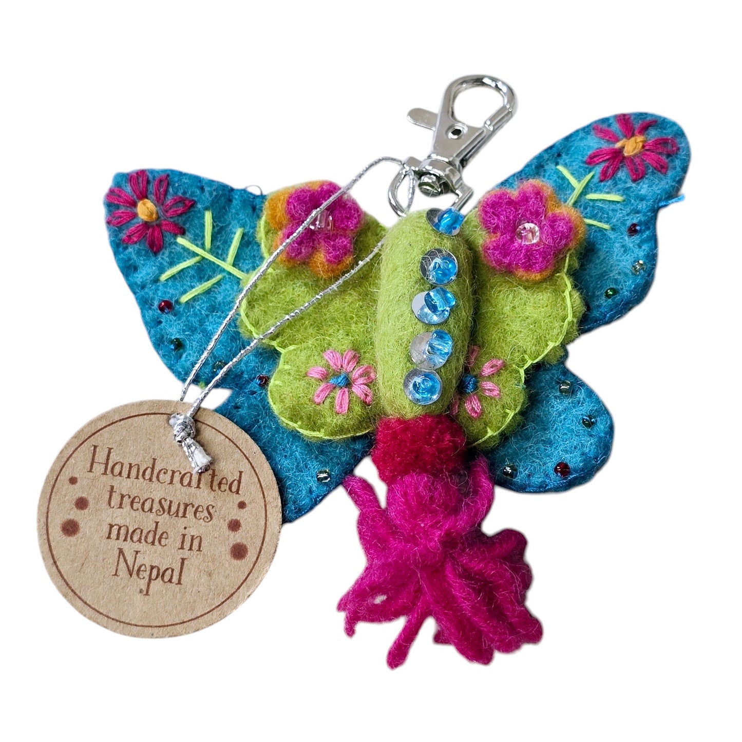 Blue Wool Butterfly Purse Charm, Handcrafted in Nepal 2022 Ganz