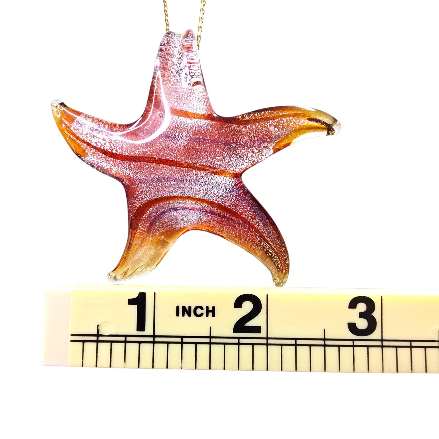 Murano Style Glass Starfish Pendant Necklace Gold Over 925 Sterling Italy Ocean