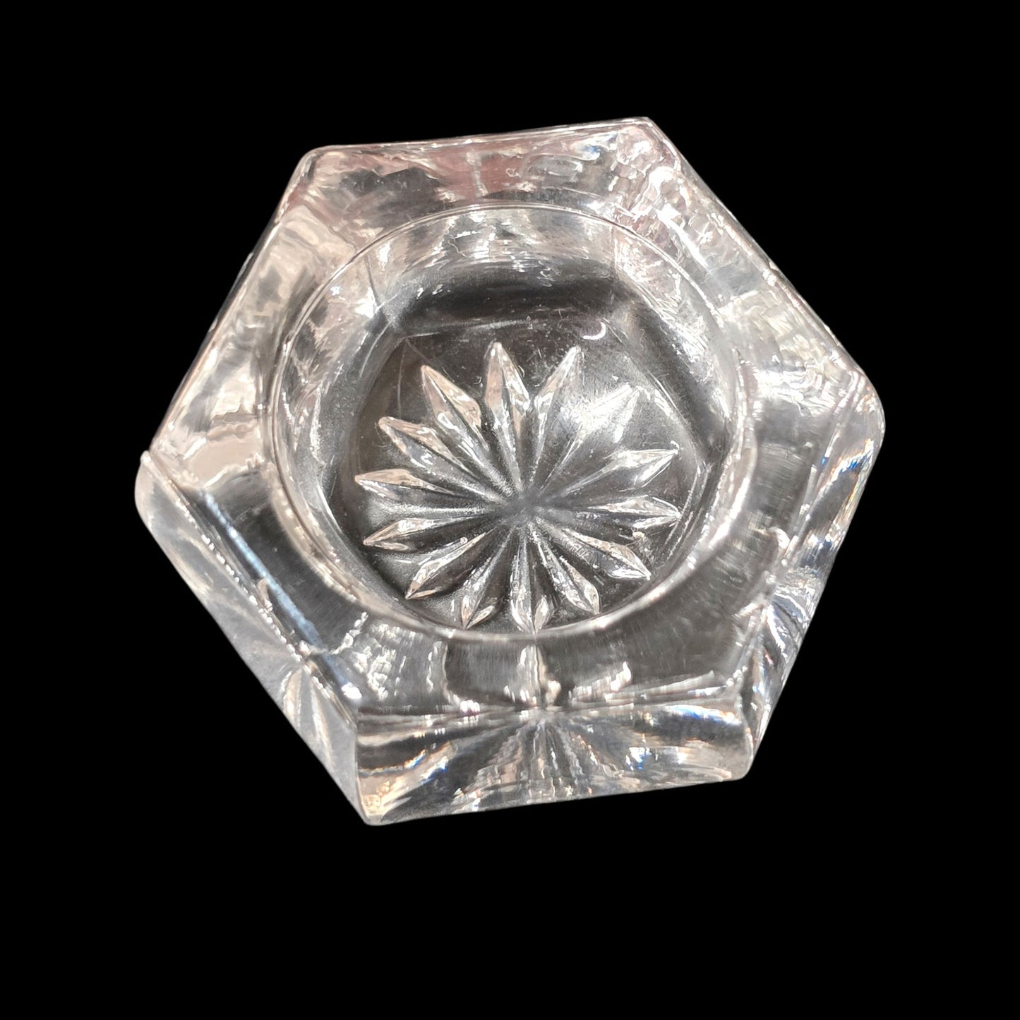 Vintage Clear Glass Salt Cellars Hexagonal Glows Under UV Blacklight Uranium