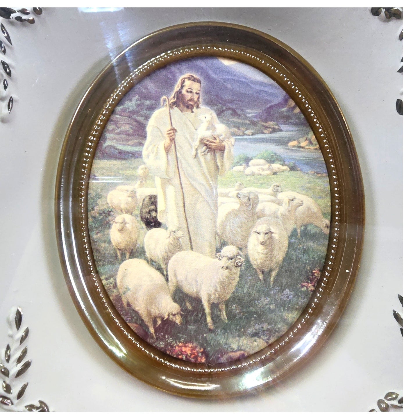 Vintage Turner Wall Plaque, The Good Shephard Jesus and His Sheep, 10" H x 9.25" W