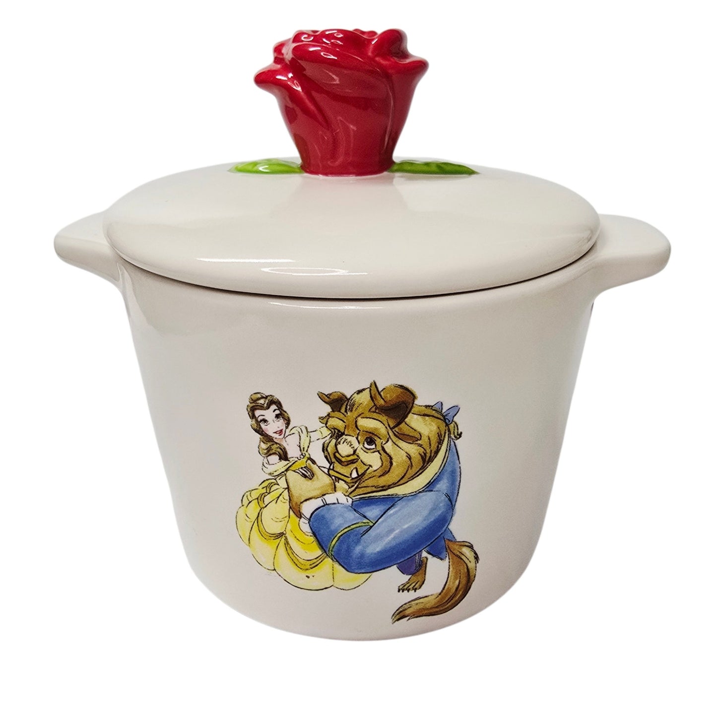 Rae Dunn Disney Princess BEAUTY & THE BEAST Ceramic Jar w/ Rose Lid