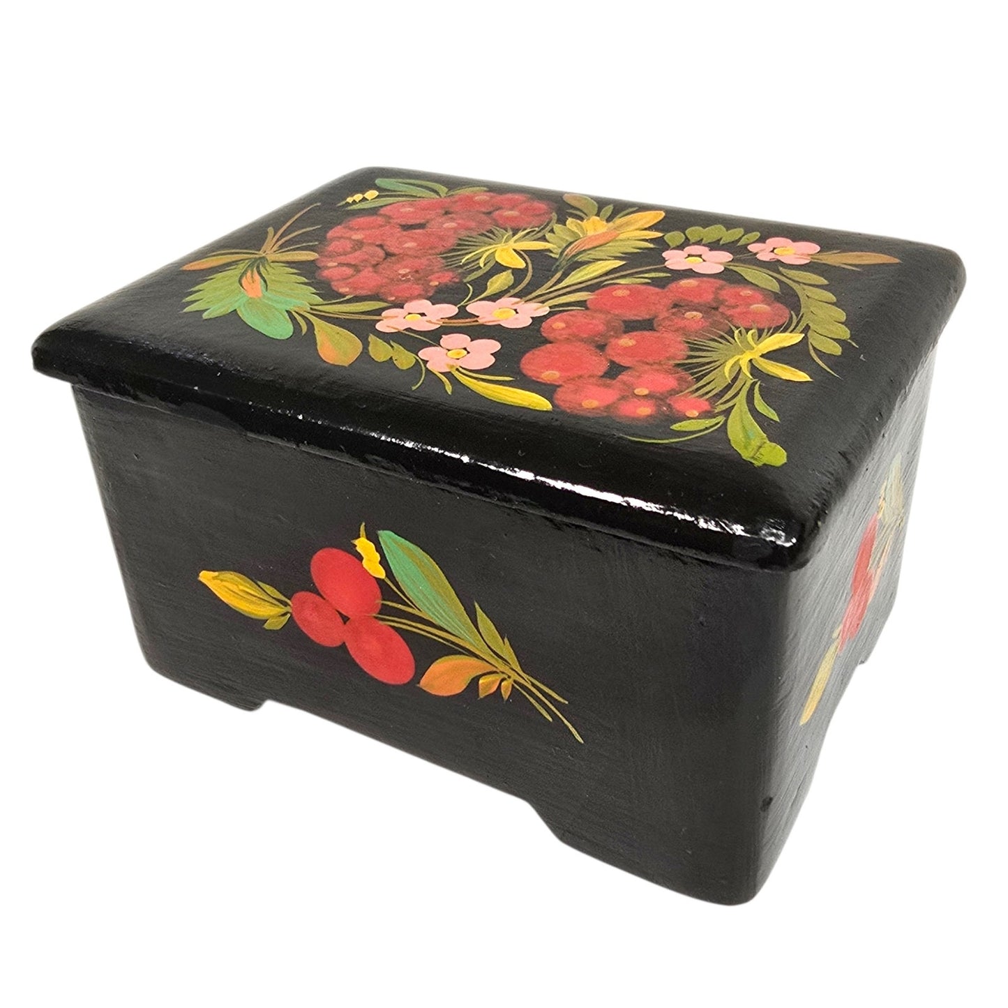Vintage Hand Painted Floral Wooden Lacquer Box Folk Art Trinket Box 808 Mark