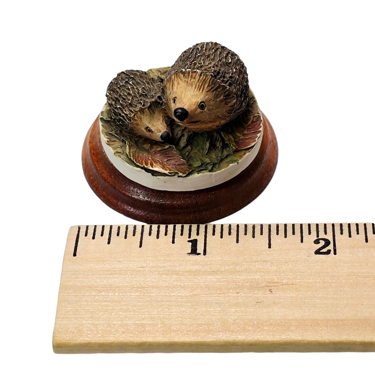 Cute Cuddly Tiny Hedgehogs Figurine on Wood Base, 1.5" w