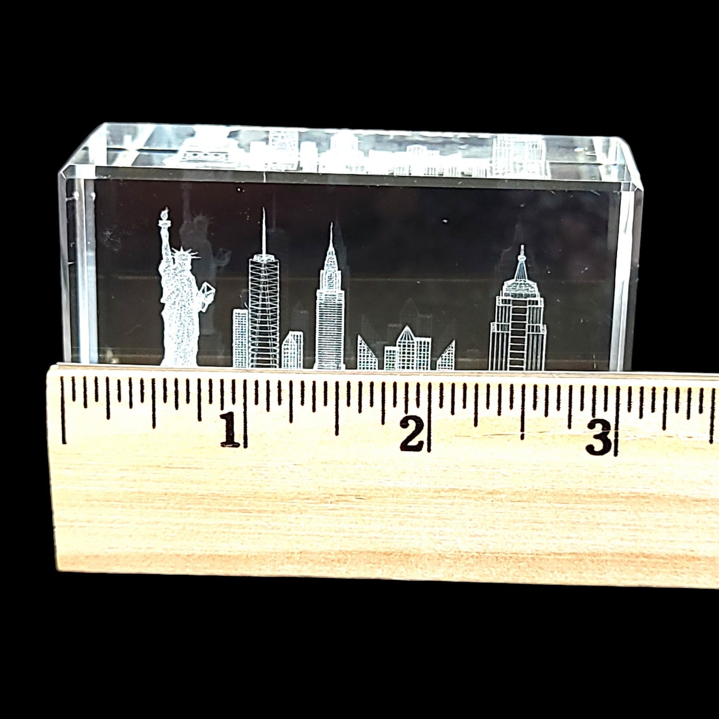 3D Laser Etched New York City Skyline Crystal Paperweight 3 x 1 x 2