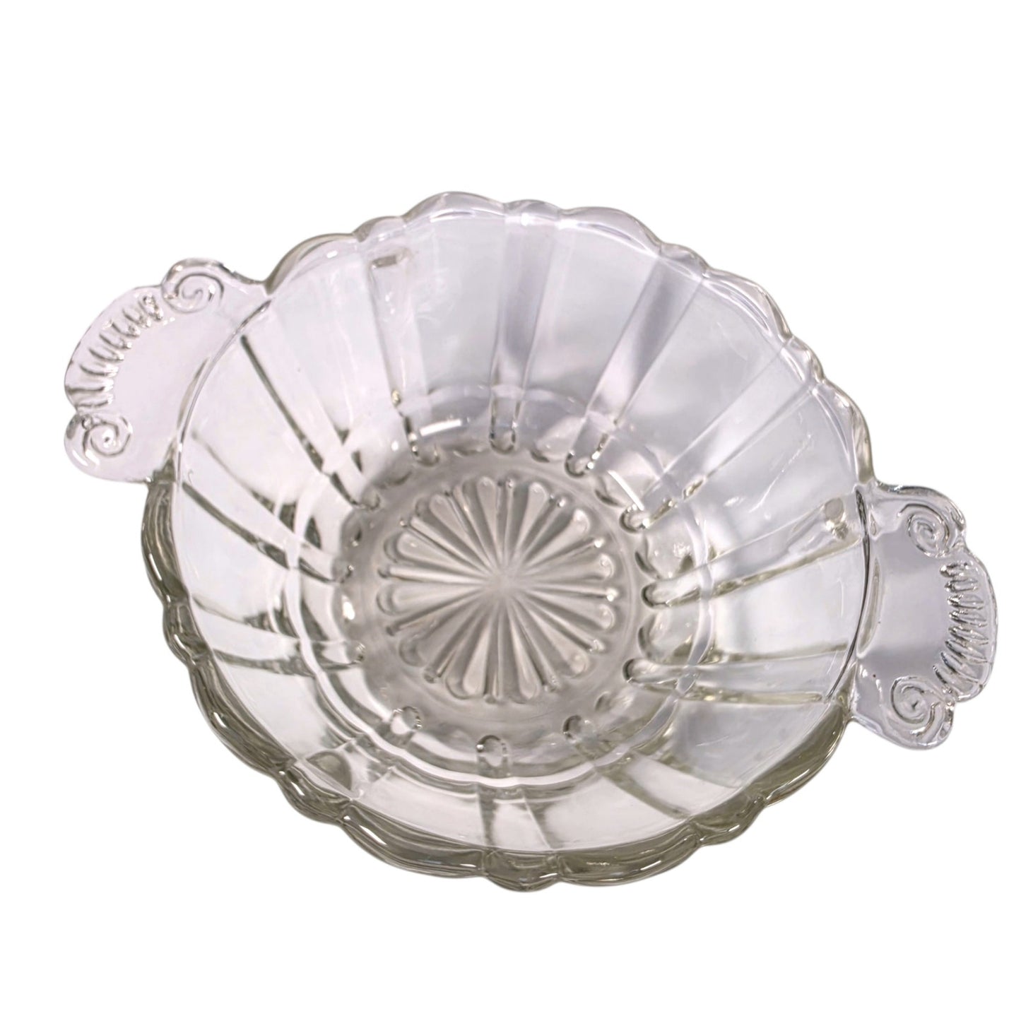 Vintage Clear Pressed Glass Flower Frog Bowl 16-Hole Handle Vase Set