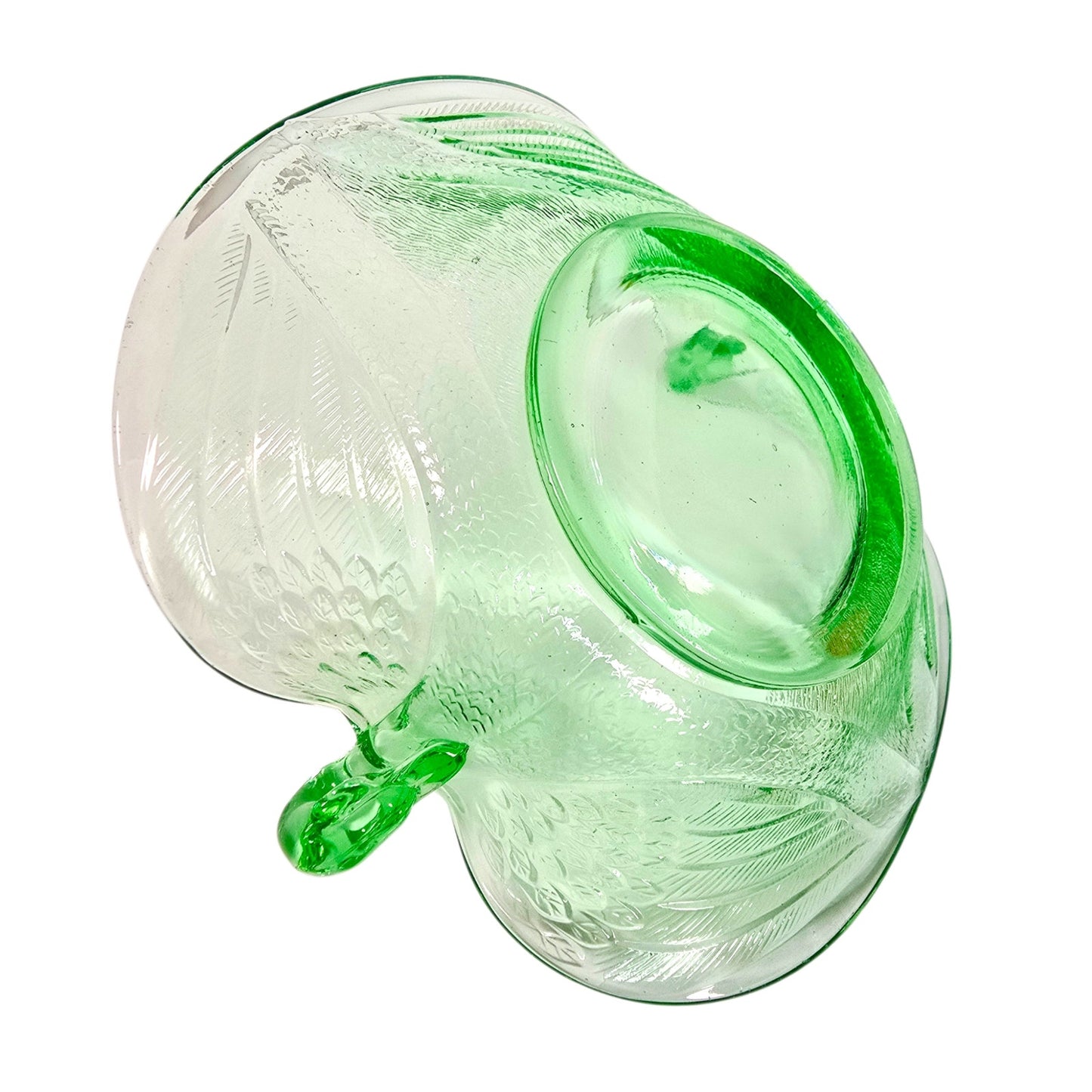 Fenton Dugan Uranium Glass Seagull Dish Swan Double Handle Green Glow Vintage
