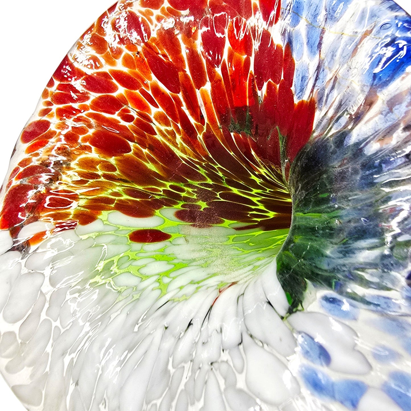 Vintage Hand Blown Art Glass Long Stem Flower 16" Red White Spatter Speckled