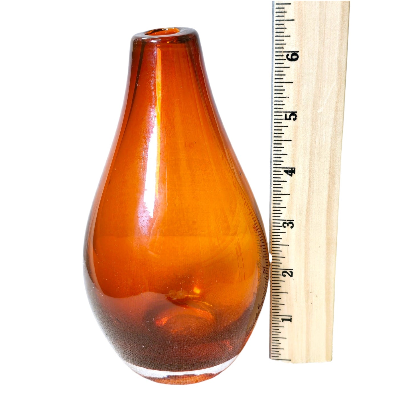 Handblown Tear Drop Bud Vase Dark Orange Translucent Cased Art Glass Bottle Heavy 6.25"