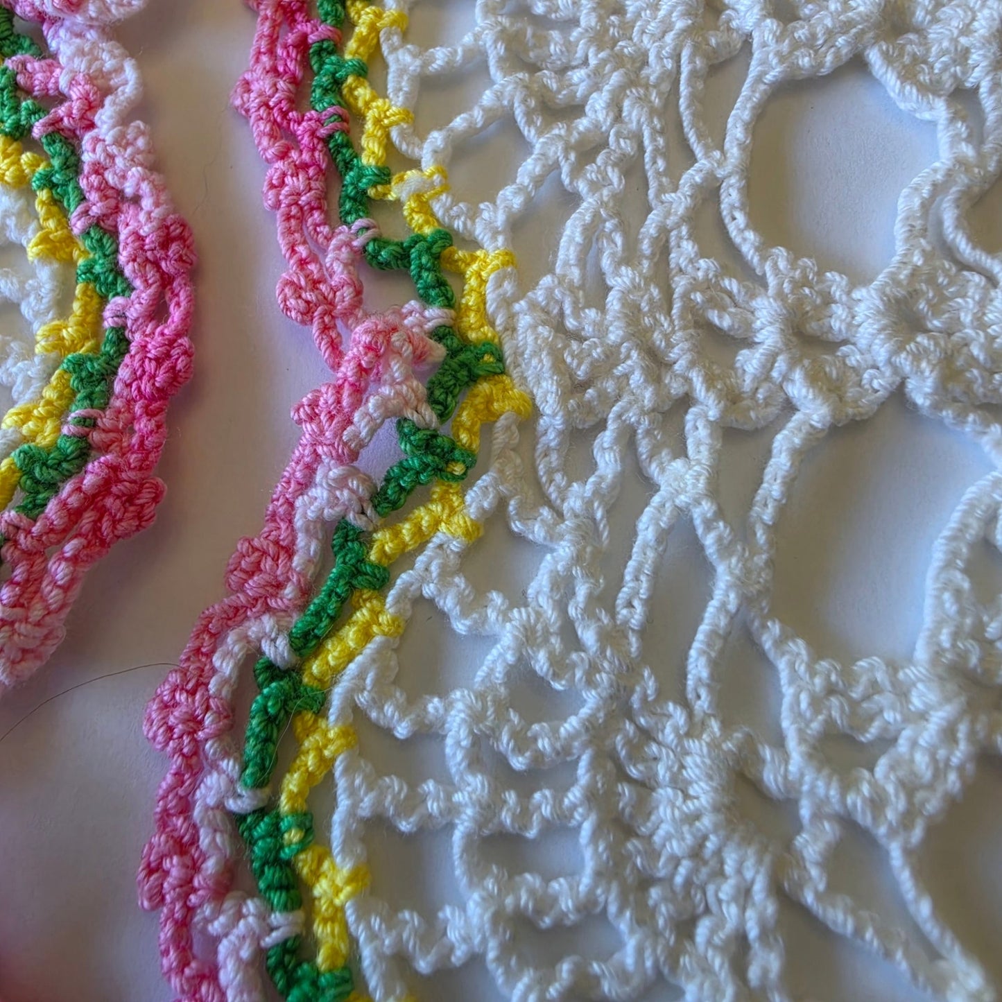 Vintage Crochet Floral Doily Set Oblong Dresser Scarf & Round Doily Handmade