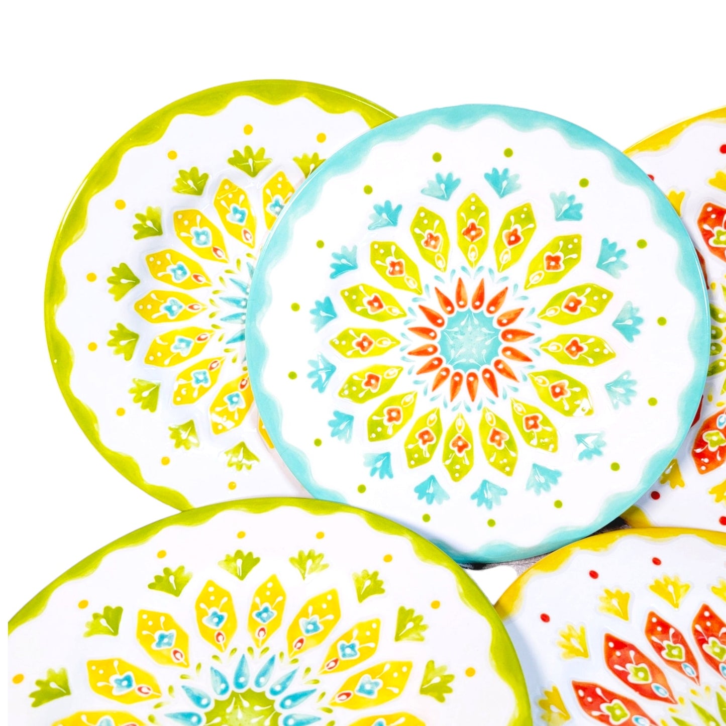 Set of 5 Melamine Embossed Floral Summer Lunch Plates by Laurie Gates, Dishwasher Safe, Salad Plates