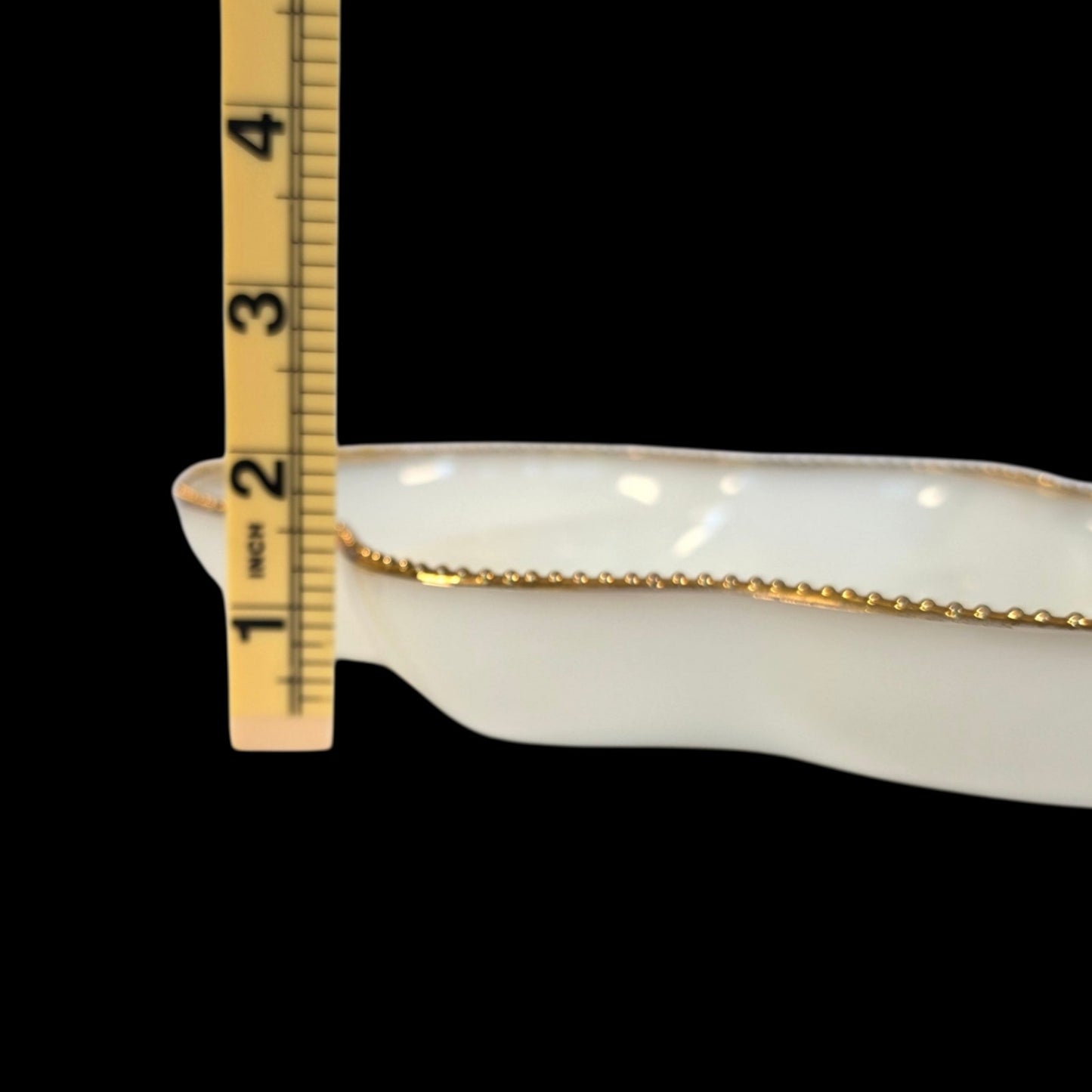 Vtg Fire-King Milk Glass Divided Relish Dish 22K Gold Trim Vanity Recency MCM