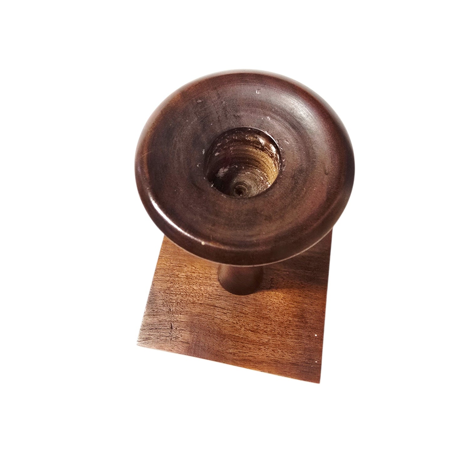 Danish Modern Style Walnut Wood Candlestick Holders - Hand Turned Pedestal Pair