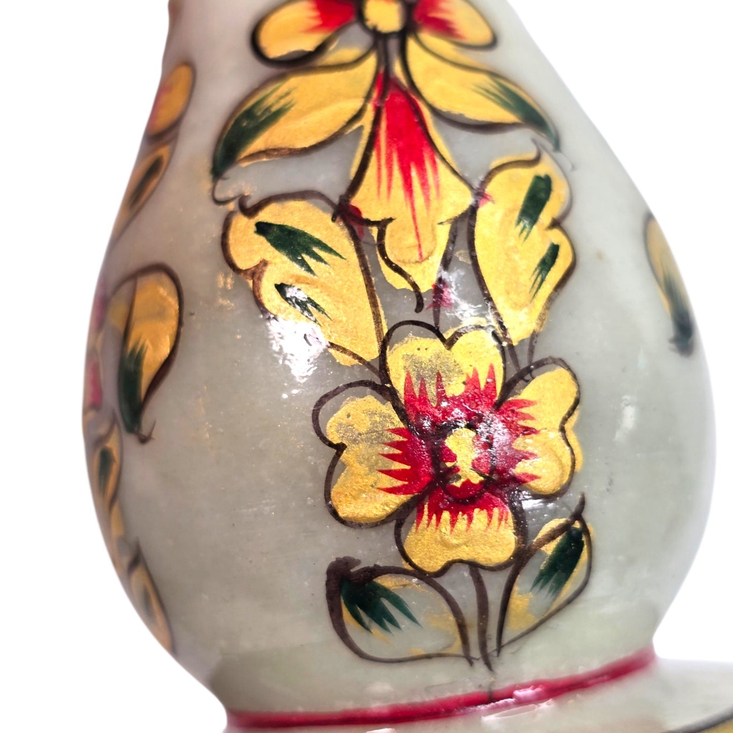 Vintage Indian Meenakari Marble Candle Holder Hand Painted Gold Accents 6"