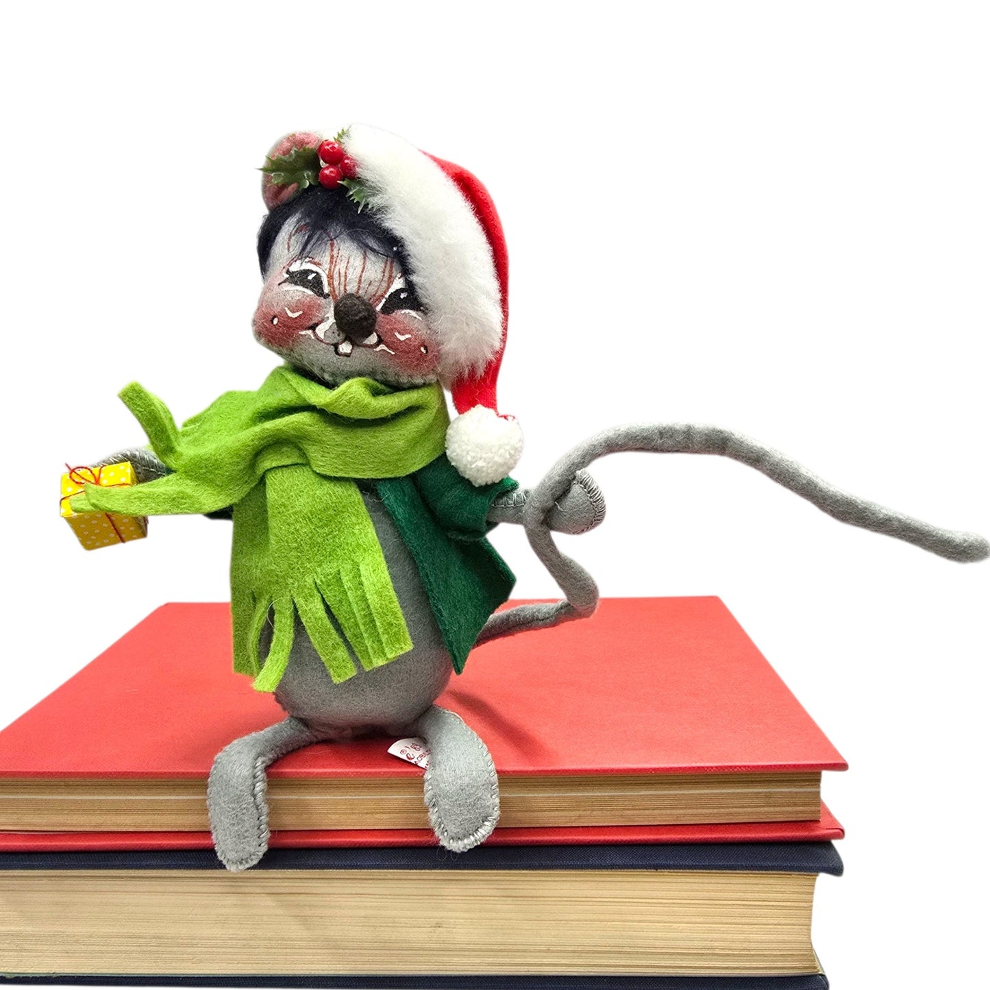 Vtg Annalee 1989 Christmas Mouse Felt Doll Green Scarf Santa Hat Holiday Decor