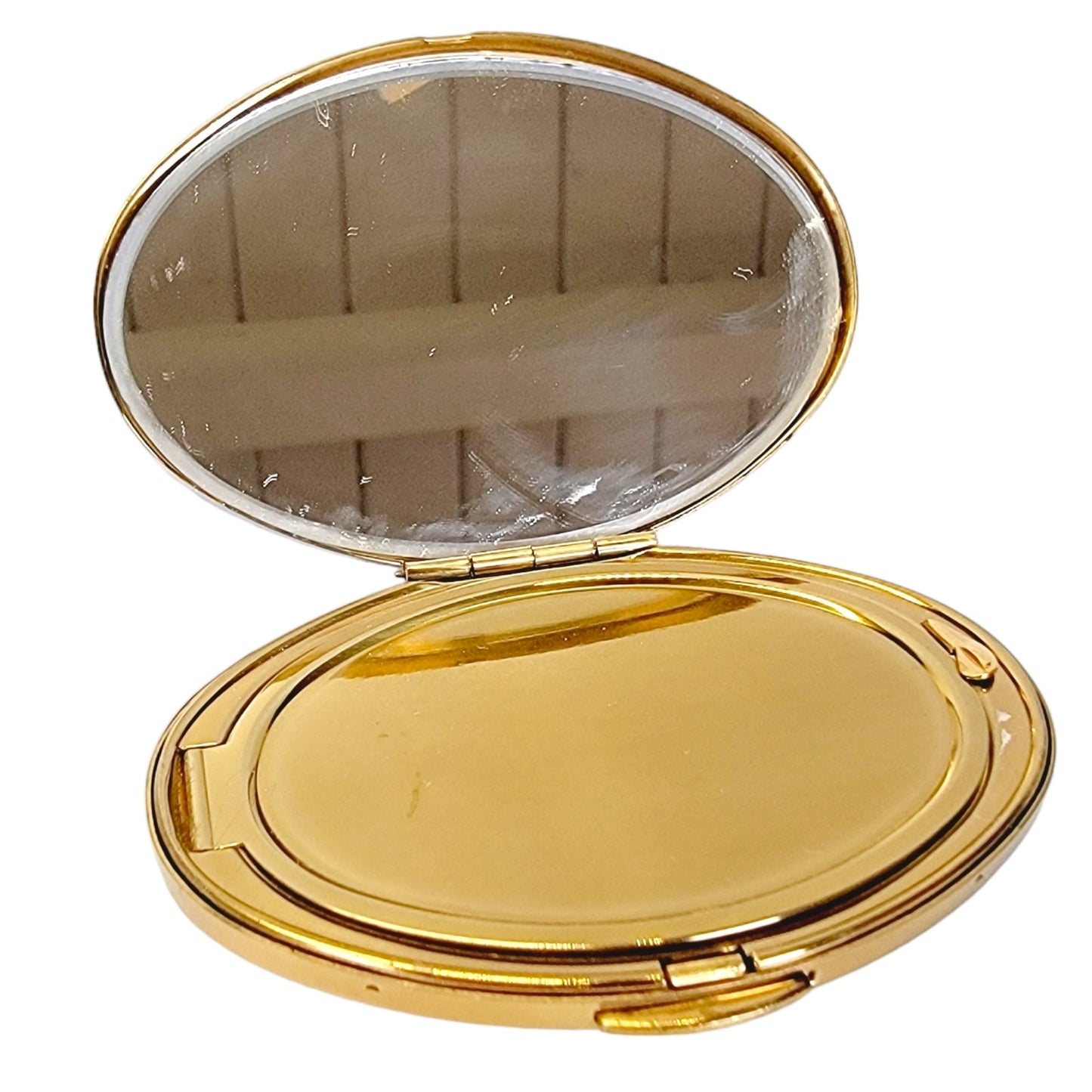 Exquisite Vintage Floral Petite Point Compact with Mirror, Puff and Pressed Powder