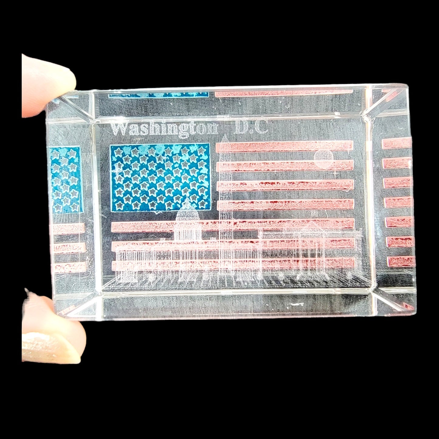 Washington DC American Flag 3D Laser Art Glass Paperweight