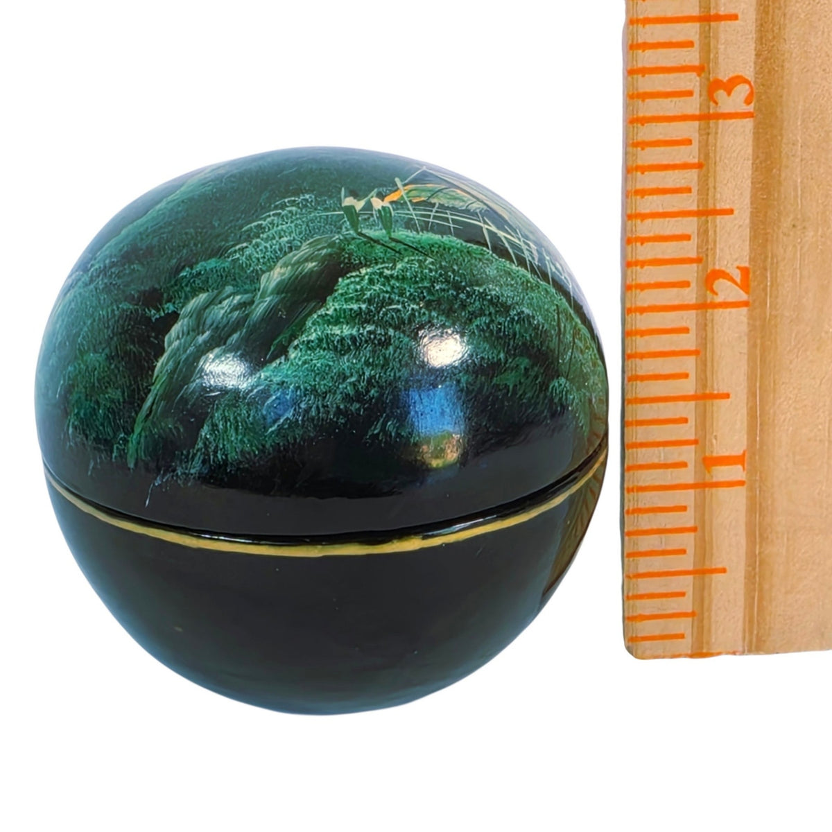 Vintage Japanese Lacquerware Round Trinket Box with Porcelain Rose
