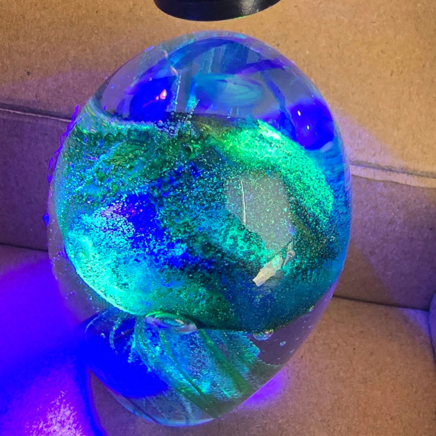 AS IS Hand-Blown Art Glass Jellyfish Paperweight, Glows 3" H