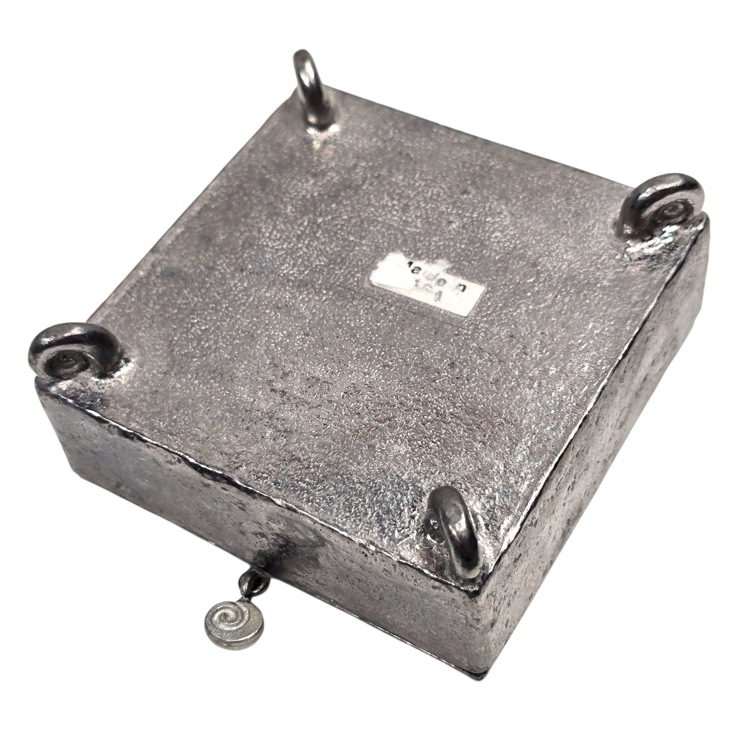 Vtg Stained Glass Moon Star Trinket Box Pewter Tone Soldered Metal Made USA