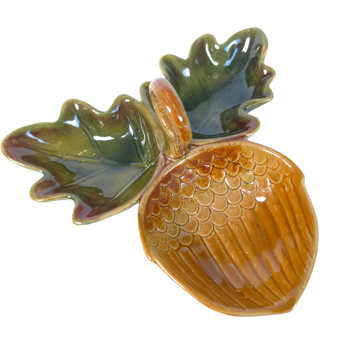 Ceramic Acorn Oak Leaf Divided Nut Candy Dish Fall Serving Tray