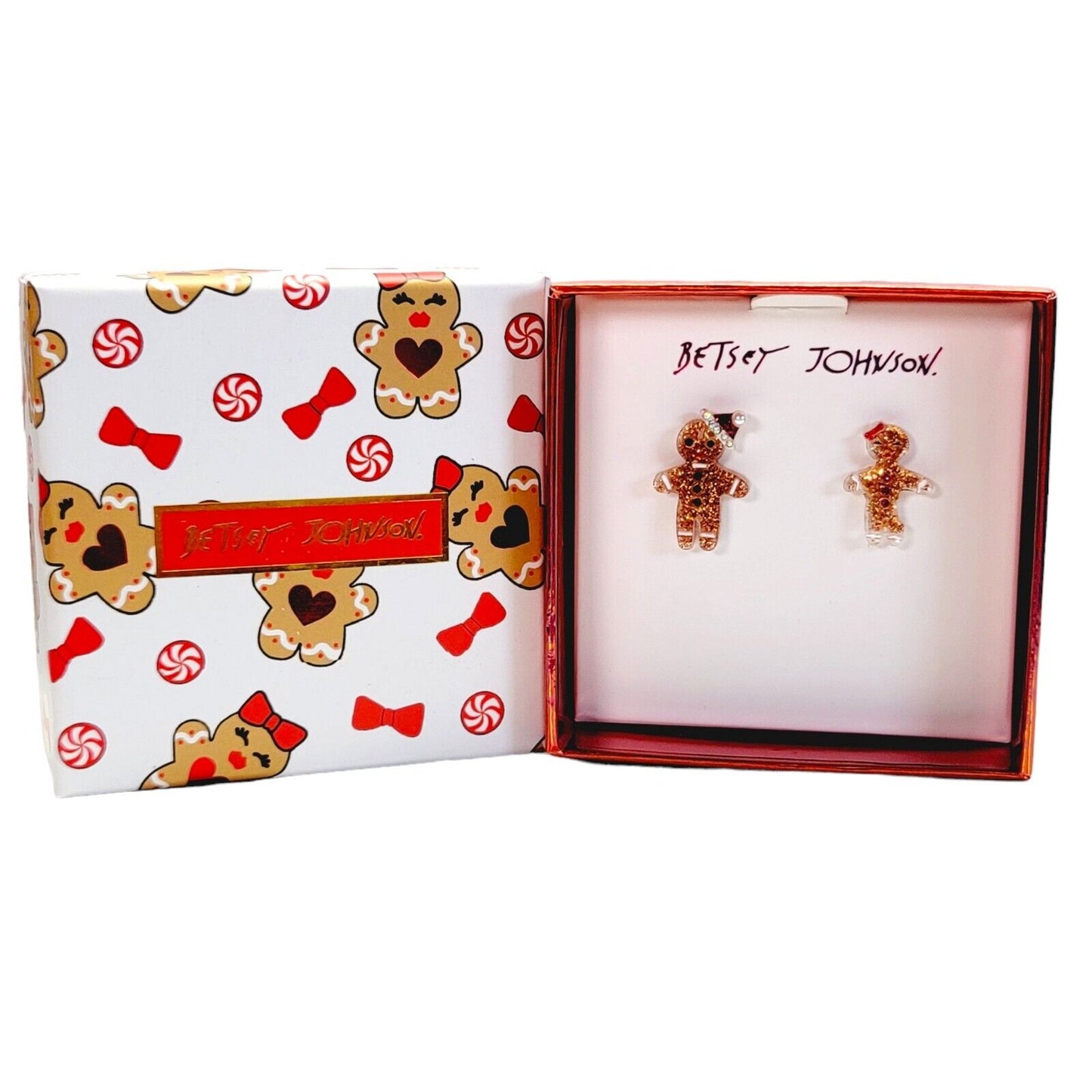 Betsey Johnson Glittering Gingerbread Earrings NEW in BOX