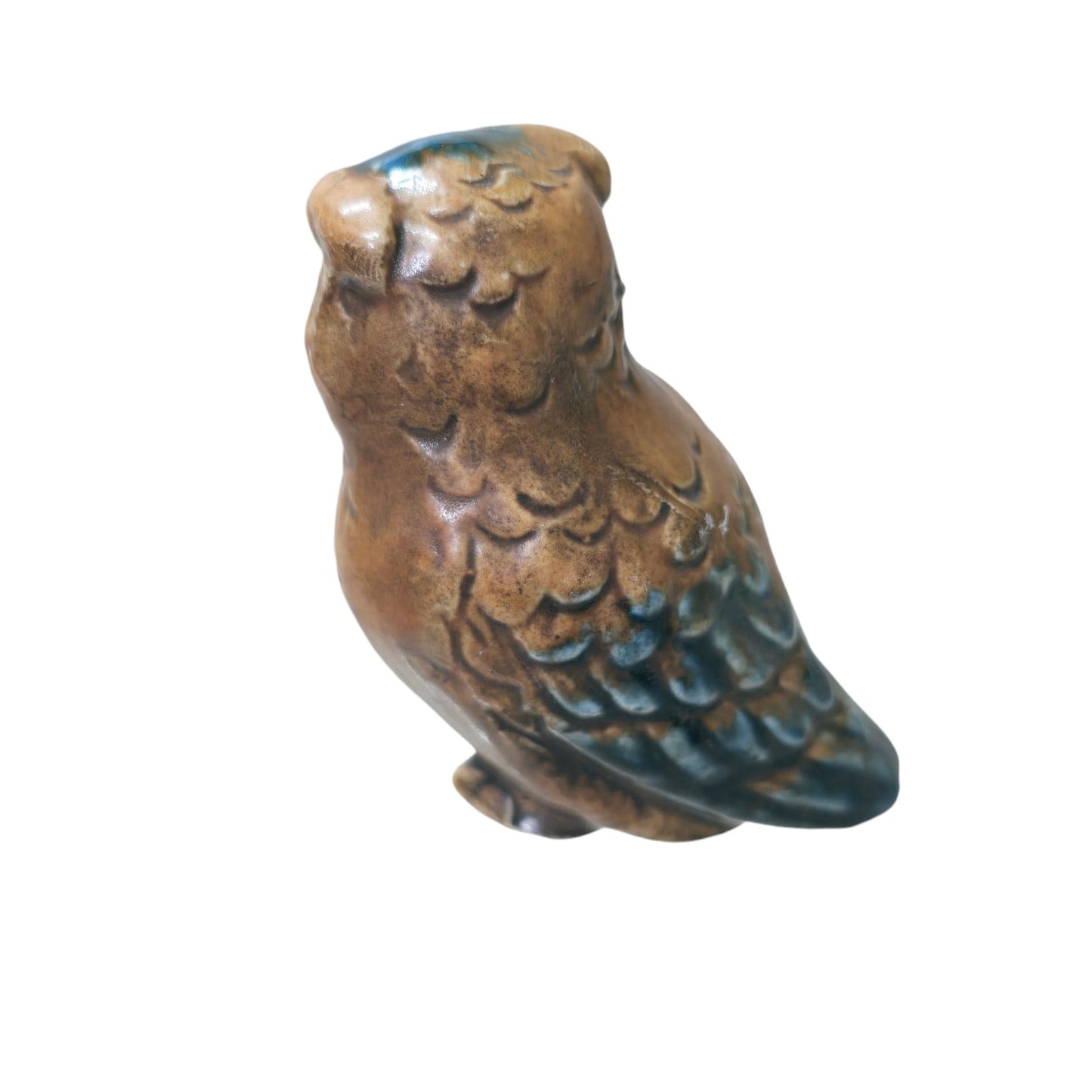 Tiny Vintage Ceramic Owl Figurine Blue Feathers Made in Japan