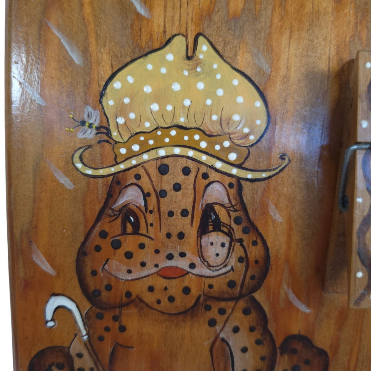 Vintage Wooden Frog Note Holder Wall Plaque Hand Painted Folk Art 11.25"