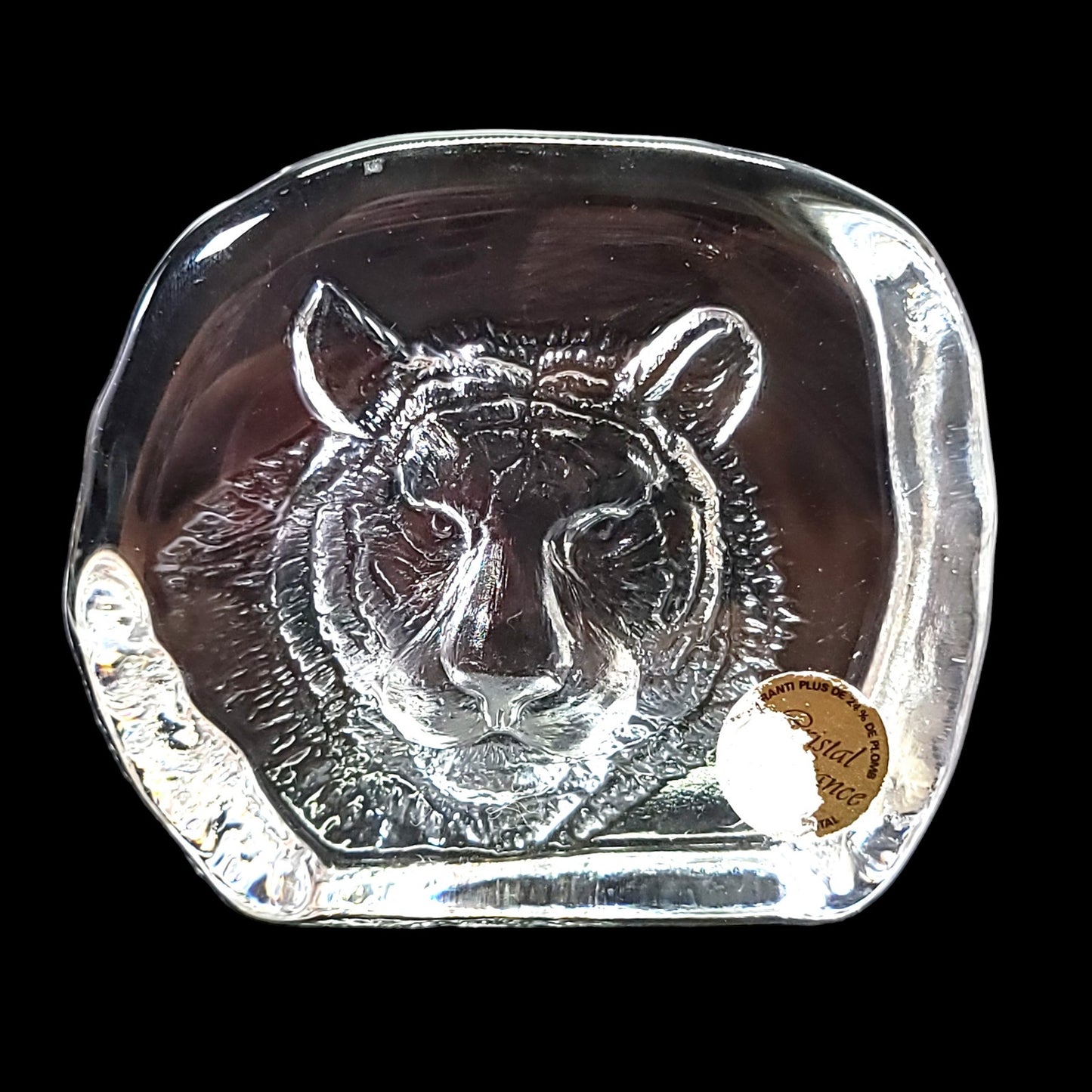 Crystal de France Lead Crystal Tiger Paperweight 4" W Cat