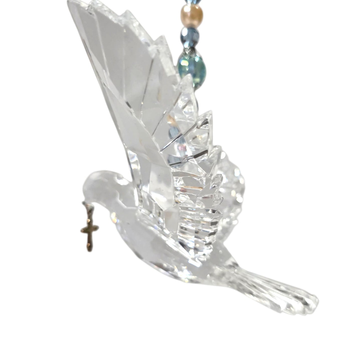 Acrylic Hanging Dove Carrying a Cross with Sparkly Beads, Christian Gift Hanging