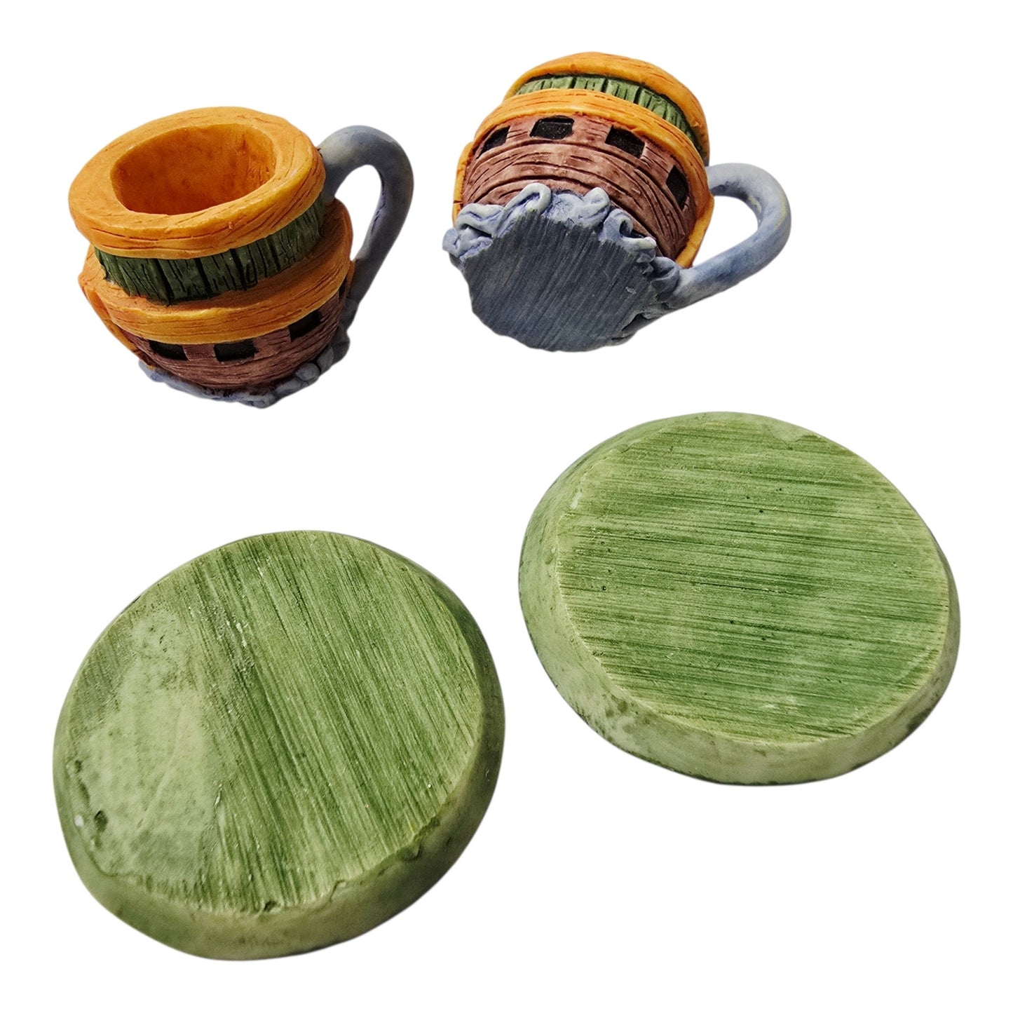 Miniature Ceramic Noah's Ark Tea Set 6pc Hand-painted Animals 2 Teapots Figurine