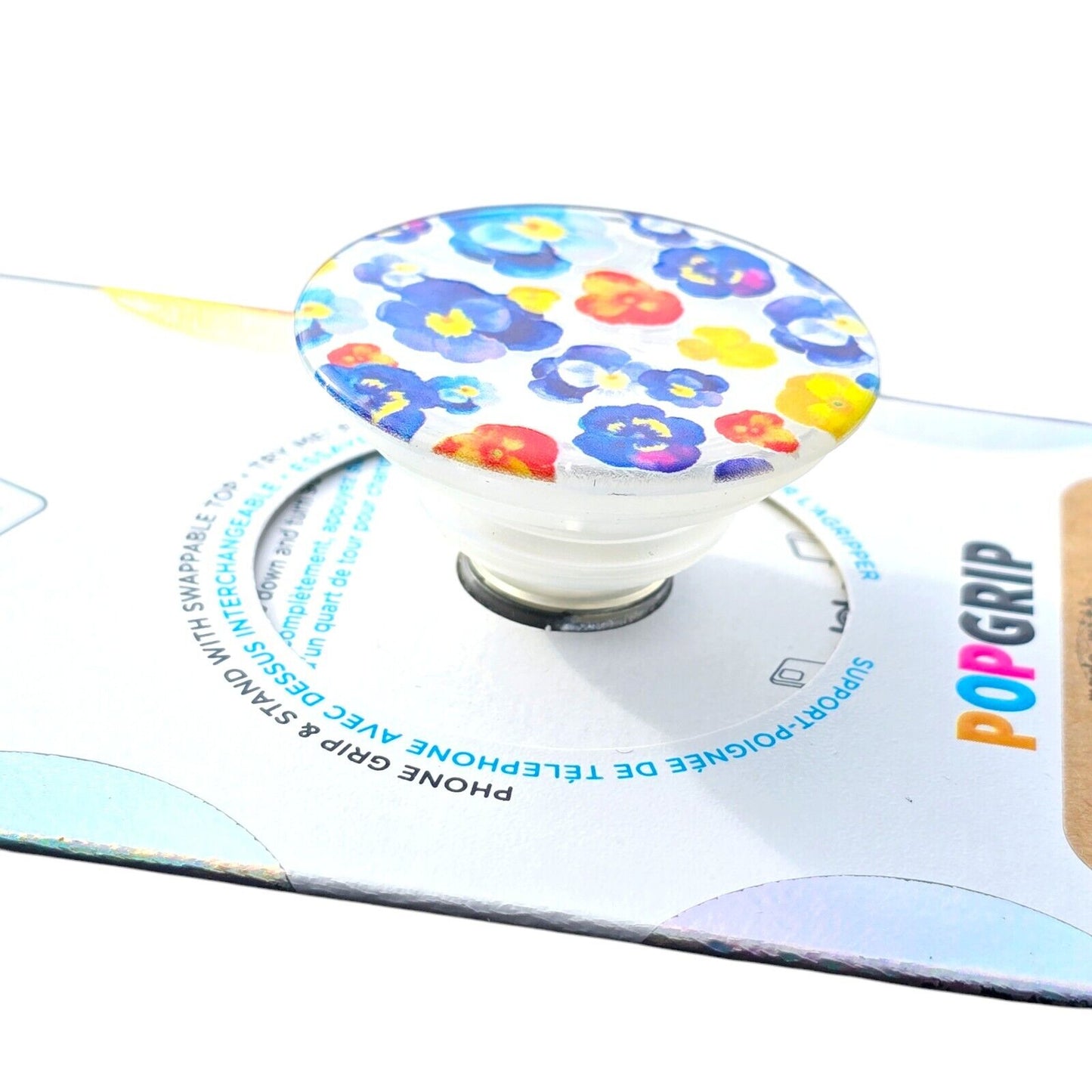 NEW! PopSockets PopGrip Phone Grip Stand Pansy Flowers with Swap Top Plant-Based